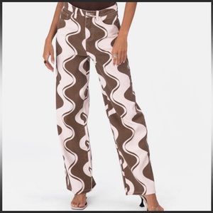 Brown swish wide leg jeans, size L.